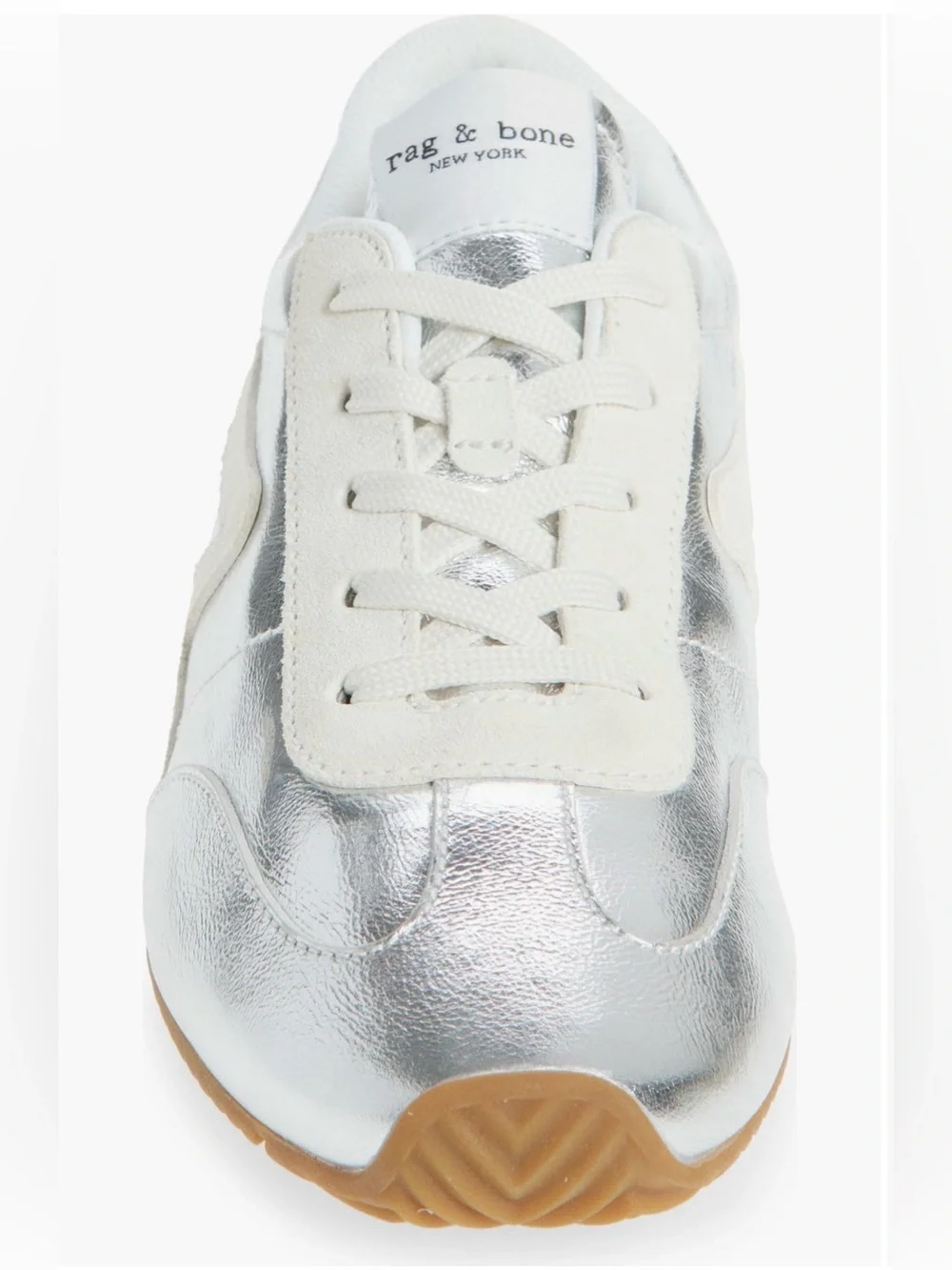 rag & bone Silver Metallic Leather Lace-Up Sneakers